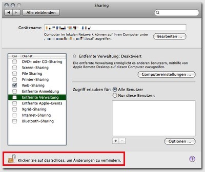 Systemeinstellungen - Sharing